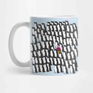 Black and White Penguins and a Rainbow Penguin Mug